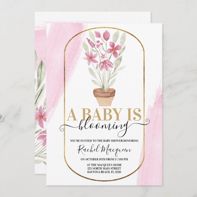 Convites O Bebê É Um Chá de fraldas De Aquarela Floral (Frente/Verso)