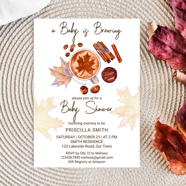 Convites O bebê está a fazer o chá de fraldas do outono (Baby is brewing fall themed baby shower template invitation digital download cup of tea spices maple)