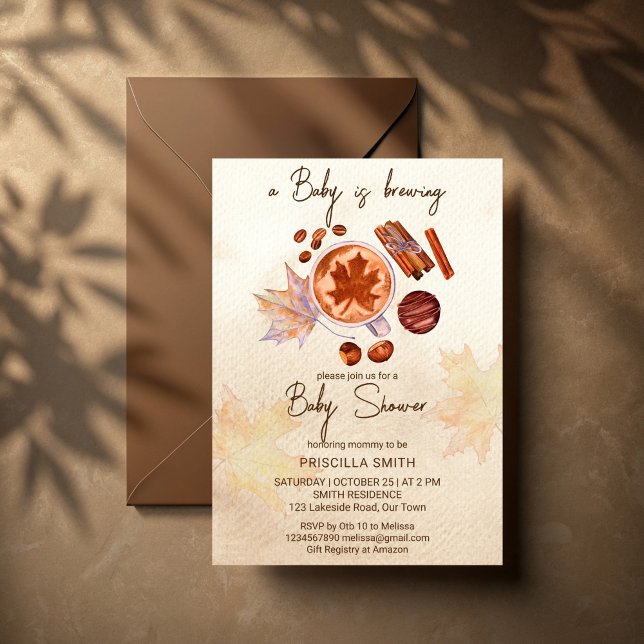Convites O bebê está a fazer o chá de fraldas do outono (A Baby is brewing fall coffee baby shower template invitation instant download spices hot chocolate )