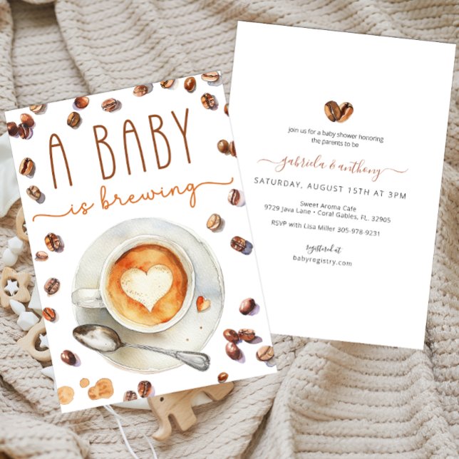 Convites O Bebê Está Fazendo Chá de fraldas De Café | Aquar (A Baby Is Brewing Baby Shower Invitation)