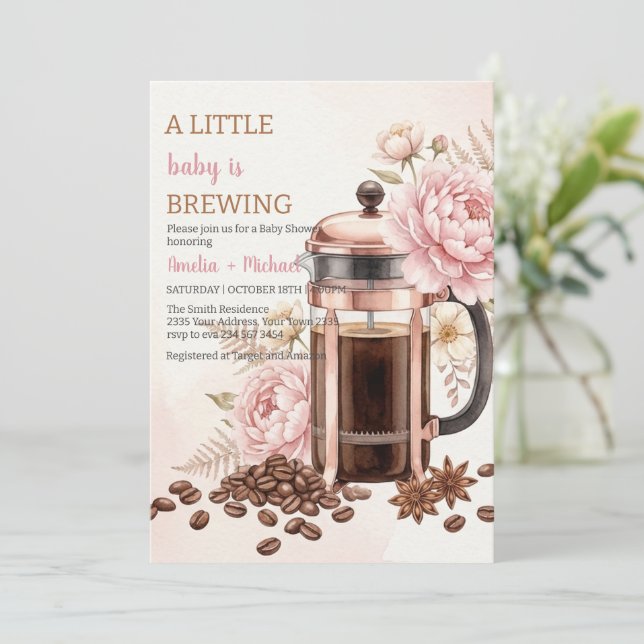 Convites O Bebê está Preparando Café Chá de Bebê (Em pé/Frente)