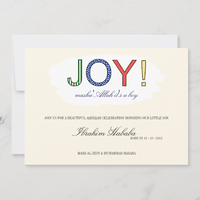 Convites O bebê islâmico Mashallah é um menino bonito (Frente)
