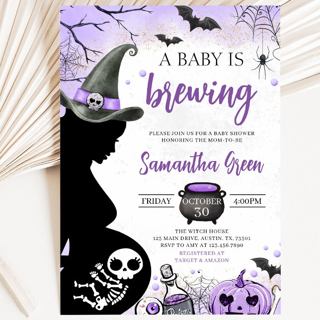Convites O Bebê Roxo Está Cozinhando Chá de Bebê de Hallowe (Criador carregado)