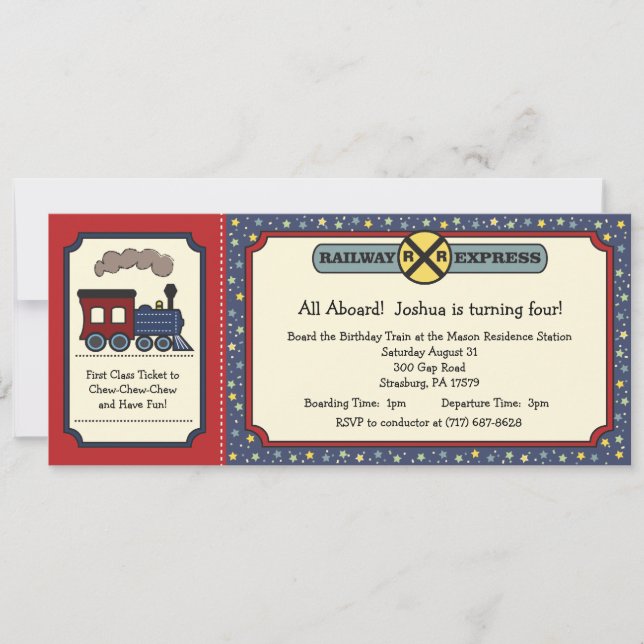 Convites O bilhete de trem convida - vermelhos rústico & o (Frente)