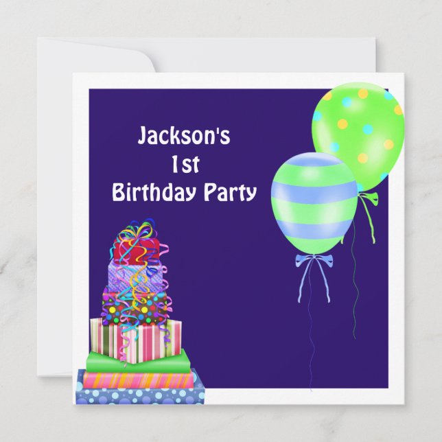 Convites O bolo de primeiro aniversario dos meninos (Frente)