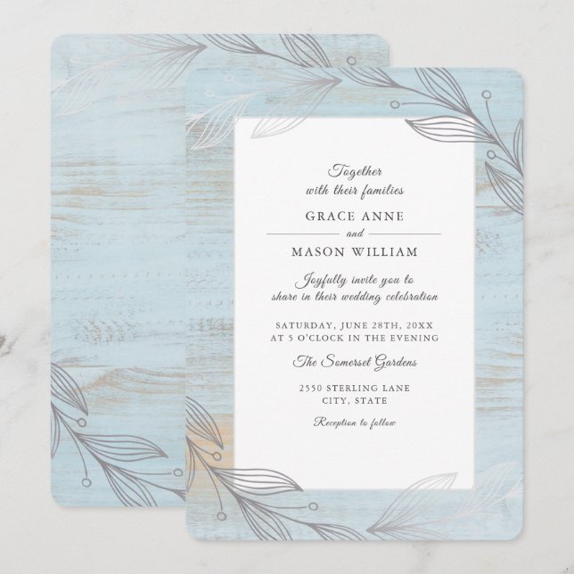 Convites O Botânico Elegante De Prata Deixa Casamento Russo (Frente/Verso)