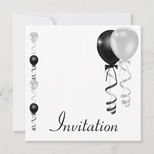 Convites O branco de prata preto Balloons o evento especial