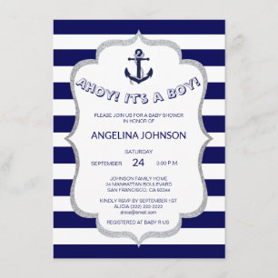 Convites O branco náutico dos azuis marinhos listra o CHÁ