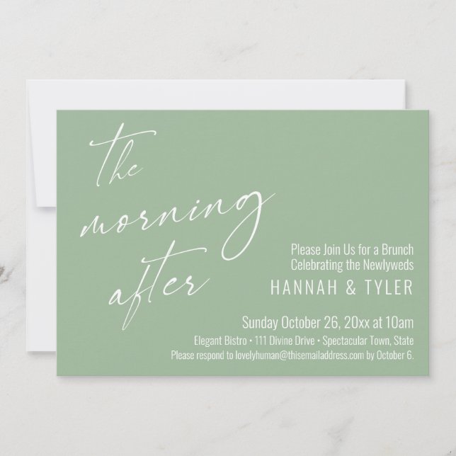 Convites O Brunch da Manhã Após o Casamento Sage Verde (Frente)