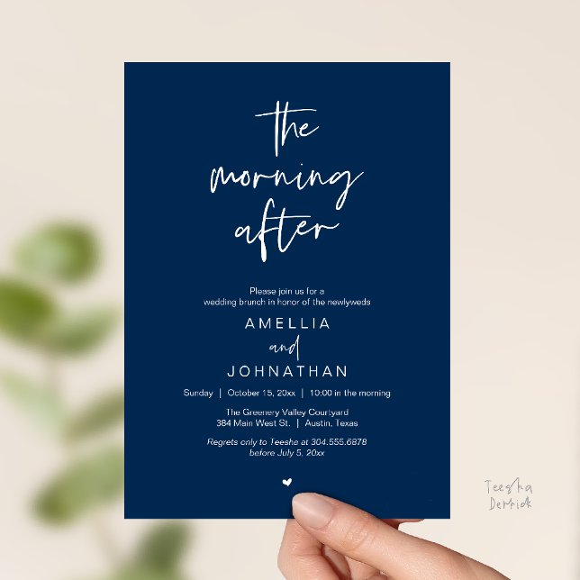 Convites O brunch do dia seguinte ao casamento, Modern Post (The morning after, Modern Post Wedding Brunch celebration  Invitation card in navy blue)