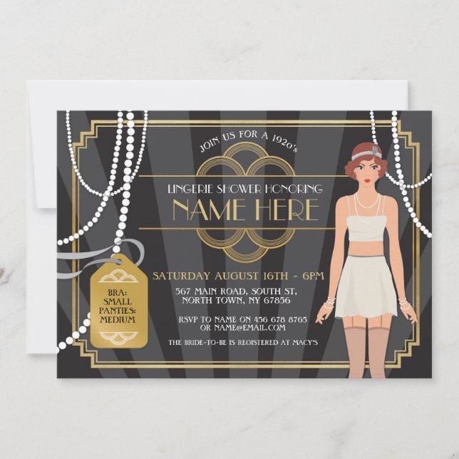 Convites O Brunette nupcial da pérola do 1920 do chá da (Frente)