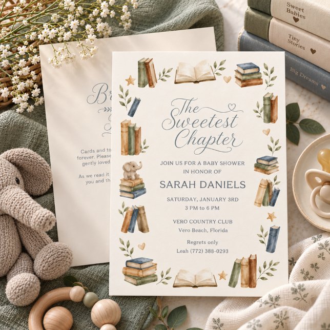 Convites O Capítulo Mais Doce Tema de Livro Chá de Bebê (The Sweetest Chapter Book Theme Baby Shower Invitation)