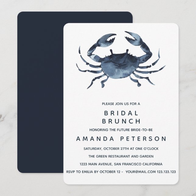 Convites O Caranguejo Azul | Bridal Brunch Wedch (Frente/Verso)
