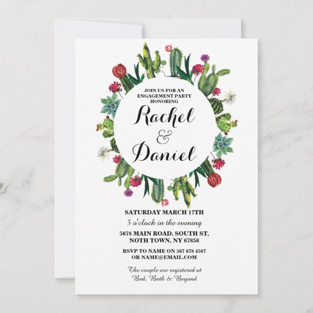 Convites O casal dos cactos da festa do cacto do noivado (Frente)