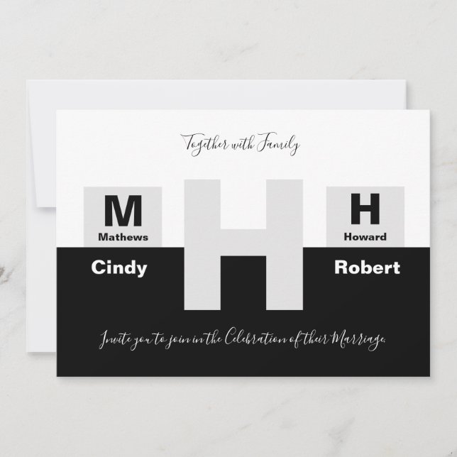 Convites O Casamento Básico Negro e Branco (Frente)