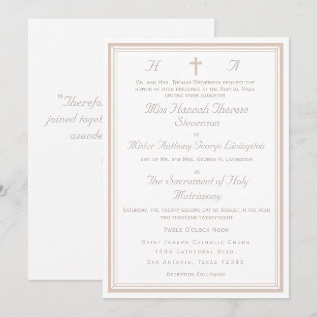 Convites O Casamento Católico Refinado (Frente/Verso)