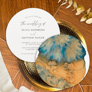Convites O Casamento Da Aquarela Moderna Terrosa Azul