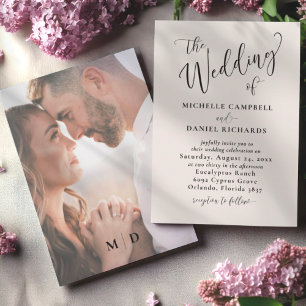 Convites O Casamento da Caligrafia Beige & Black