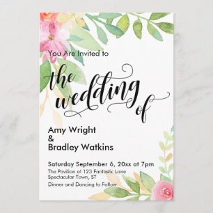 Convites O Casamento das Flores de Caligrafia e Aquarela