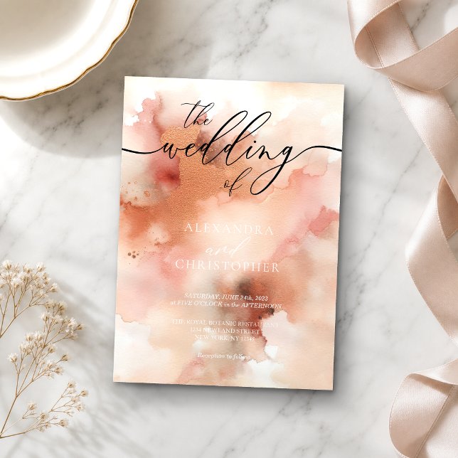 Convites O Casamento De Aquarela RoseGold (Criador carregado)