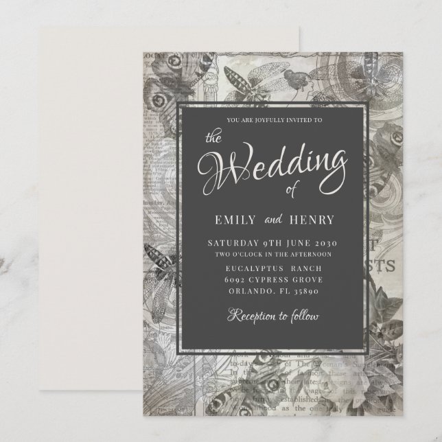 Convites O Casamento de Botânica Vintage  (Frente/Verso)