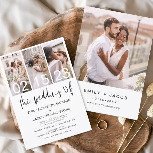 Convites O Casamento de Casamento Branco Minimalista de Fot