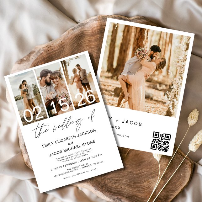 Convites O Casamento de Código QR da Foto: Elegante Minimal (Criador carregado)