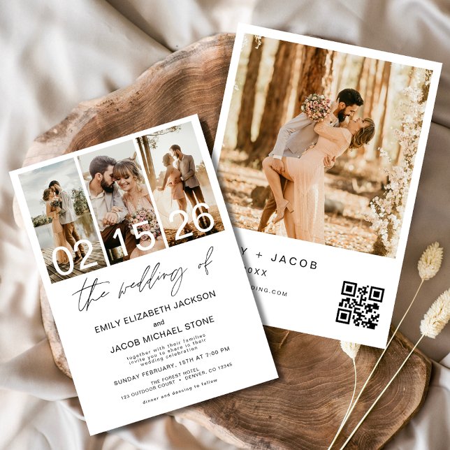 Convites O Casamento de Código QR da Foto: Elegante Minimal (Criador carregado)