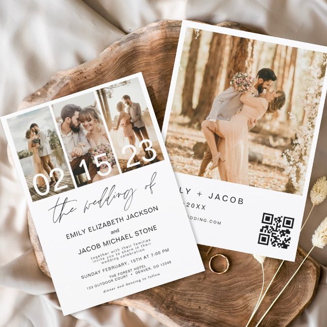 Convites O Casamento de Código QR da Foto: Elegante Minimal (Criador carregado)