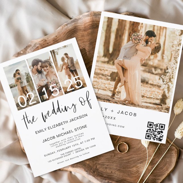 Convites O Casamento de Código QR da Foto: Elegante Minimal (Criador carregado)