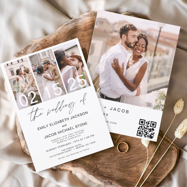 Convites O Casamento de Código QR da Foto: Elegante Minimal (Criador carregado)