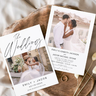 Convites O Casamento de Duas Fotografias de Branco Minimali