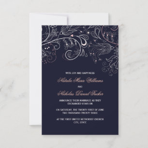 Convites O casamento floral do marinho w/Tulip- 3x5 do