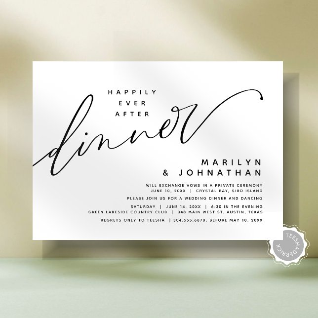 Convites O Casamento Moderno Elopement Feliz Para Sempre Ap (Modern Minimalist Romantic Wedding Elopement Happily Ever After Dinner Party Invitation Card)