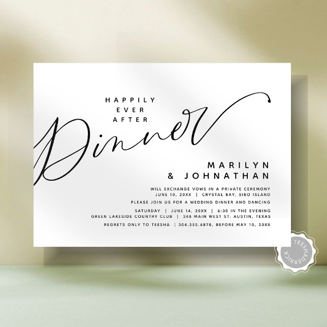 Convites O Casamento Moderno Elopement Feliz Para Sempre Ap (Modern Minimalist Romantic Wedding Elopement Happily Ever After Dinner Party Invitation Card)