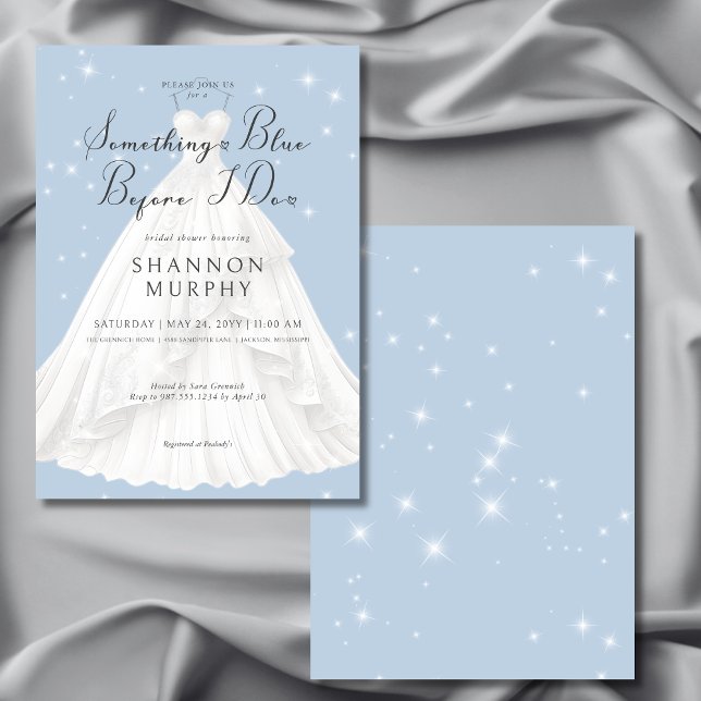 Convites O casamento moderno vestiu algo de Chá azul (Modern Wedding Dress Something Blue Sparkle Shower Invitation)