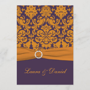 Convites O casamento tema damasco alaranjado roxo IMPRESSO