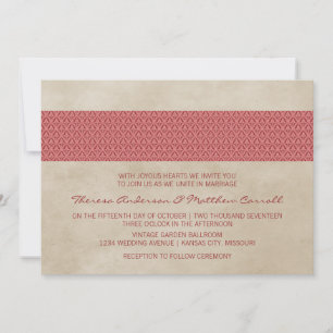 Convites O casamento tema damasco rústico vermelho convida
