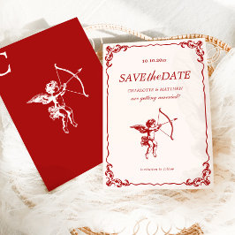 Convites O Casamento vintage Vermelho de Seta Cupid Salva a