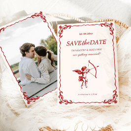 Convites O Casamento vintage Vermelho de Seta Cupid Salva a