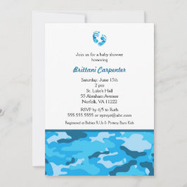 Convites O chá azul da camuflagem do bebé convida os pés