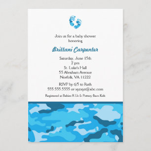 Convites O chá azul da camuflagem do bebé convida os pés