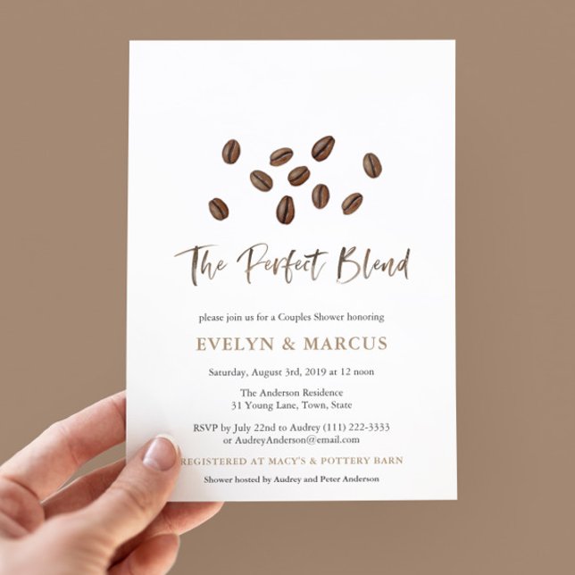 Convites O Chá de casamento perfeito para Casais de café mi (The Perfect Blend His And Hers Bridal Shower invitation design with watercolor coffee beans)