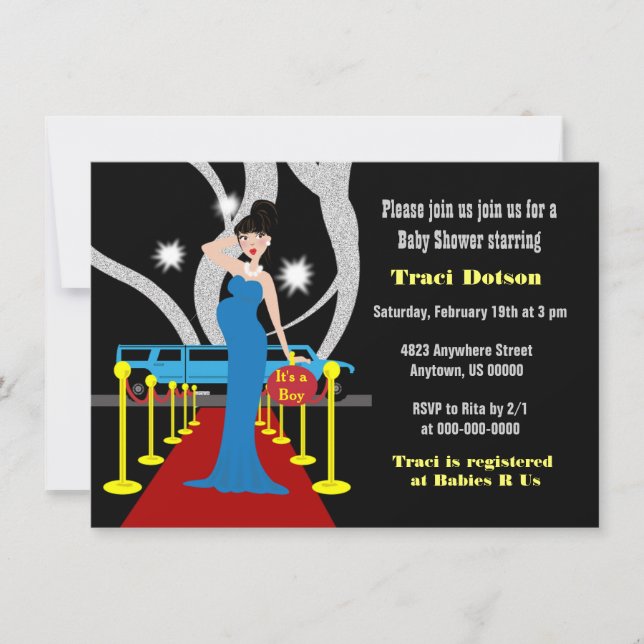 Convites O chá de fraldas de Hollywood convida o menino (Frente)