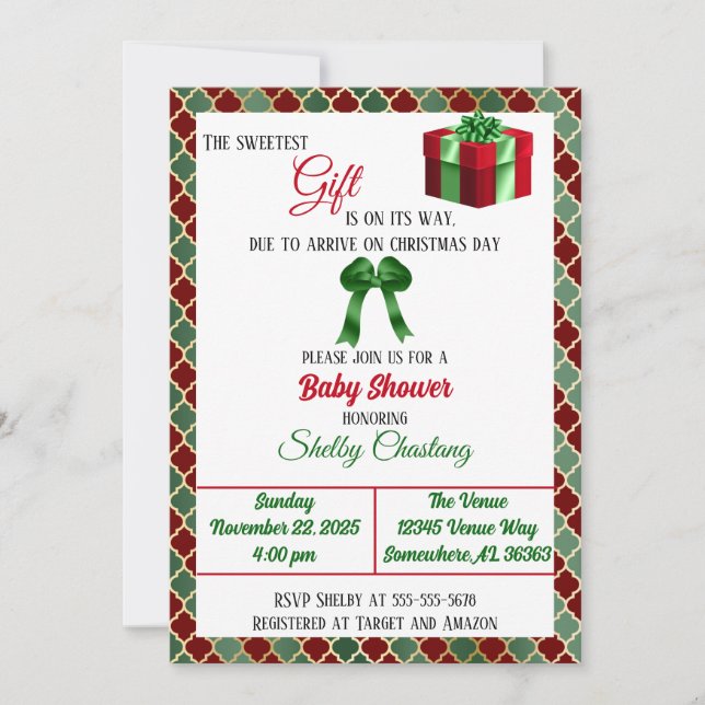 Convites O Chá de fraldas de Natal mais doce (Frente)