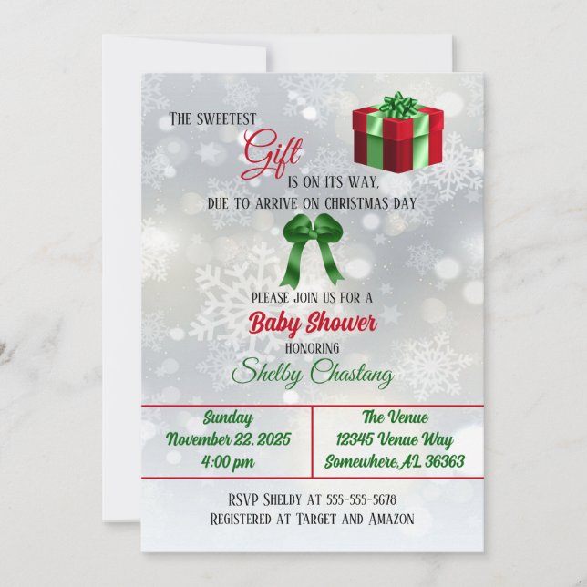 Convites O Chá de fraldas de presente mais doce (Frente)