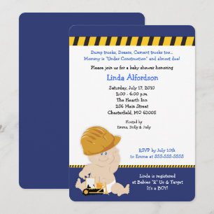 Convites O chá de fraldas do bebé da construção convida