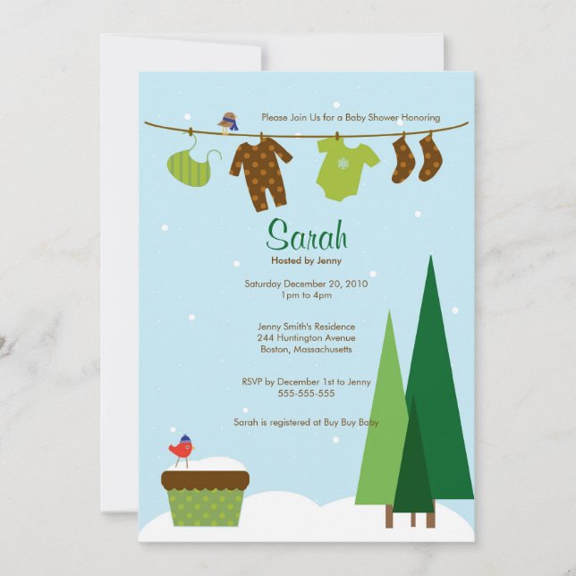 Convites O chá de fraldas do Clothesline do inverno convida (Frente)