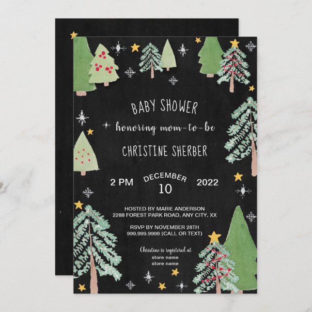 Convites O chá de fraldas do inverno da fazenda de árvore (Frente/Verso)