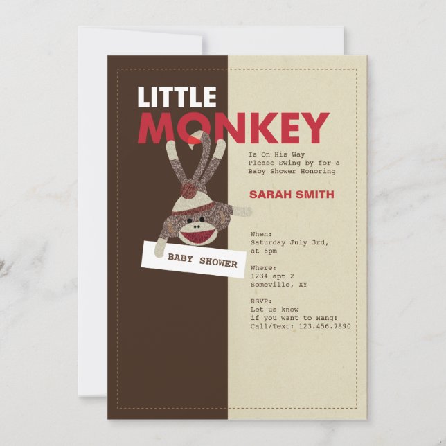 Convites O chá de fraldas do macaco da peúga convida (Frente)
